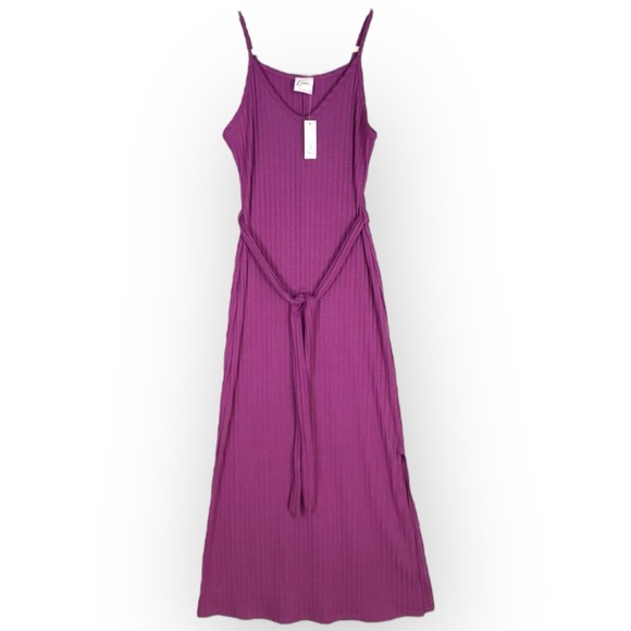NWT Livi by Olivia Rae Ribbed Maxi Dress XS Purple Tie Waist Spaghetti Strap - Picture 1 of 9